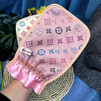 Shantou lincun korean rubbing bath gloves women's bathing gloves double-sided fine sand rubbing bath gloves forged belt bath - pink