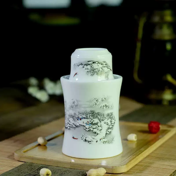 Yusenyi ceramic wine warming kettle, wine warming set, rice wine, sake, white wine cup, household wine set, old-fashioned 3-liang wine warmer, snow scenery, 1 wine pitcher, bowl, 1 liner, 1 cup, 3 pieces