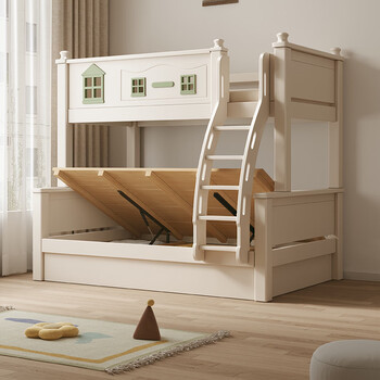 Rongjiang cherry wood bunk bed solid wood children's bed high and low bed modern simple double bed small apartment bunk bunk bed new style cabin high box ladder + pure natural coconut palm mattress * 2 1200mm * 2000mm