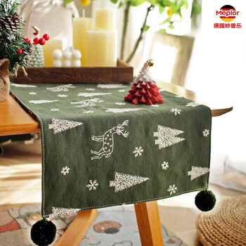 Miaopule christmas atmosphere table flag sideboard cover cloth pastoral light luxury embroidery dining table cupboard tv cabinet shoe cabinet table cushion cloth deer and tree-double-sided embroidery 30*220cm