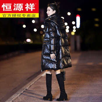 Hengyuanxiang black no-wash glossy down jacket for women mid-length 2025 winter new thickened warm fashionable loose jacket black s (within 90-128 pounds)