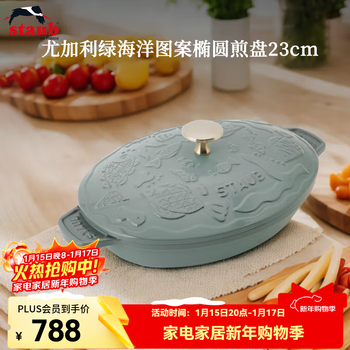 Fabao (staub) french imported limited edition ocean fantasy enamel cast iron pan, soup pot, stew pot, frying pan, kitchen good stuff, ocean fantasy oval frying pan, eucalyptus green 23cm