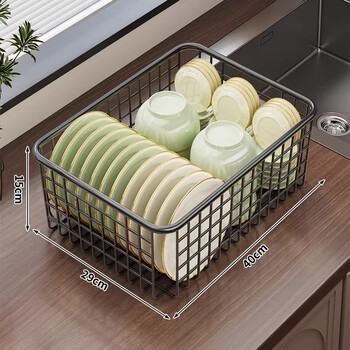 Wooden grid kitchen multi-functional rack drain bowl rack dish storage rack chopsticks spoon storage box dish storage rack black-large size