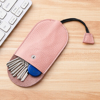 Goldlion first-grain cowhide key bag pull-out mini compact multi-functional car key storage protective cover genuine leather large capacity pink (with cover)-first-grain cowhide