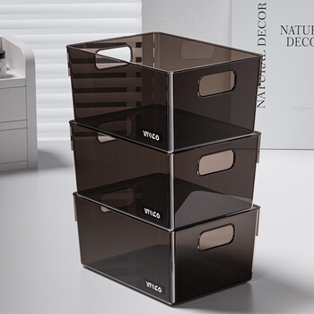 Fantasy desktop storage box books and sundries rectangular organizing basket storage box storage box 2 pack black transparent + medium size increased thickening