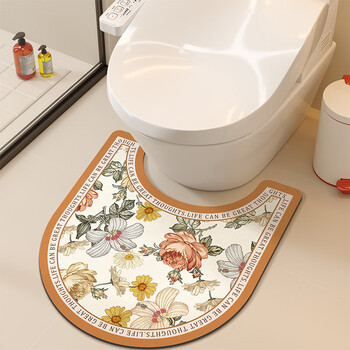 Fantasy light luxury american bathroom toilet u-shaped floor mat bathroom advanced non-slip mat water-absorbent and quick-drying diatom mud foot mat huahu dawn+full 55x60