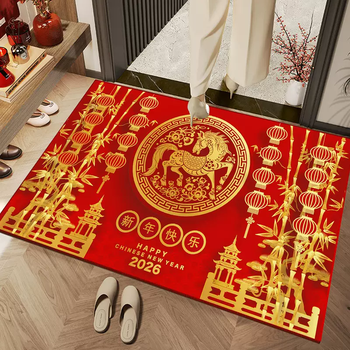 Yusenyi 2026 year of the horse floor mat entry door festive foot mat spring festival red carpet home entrance door 2026 happy new year g 120x180cm