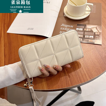 Ye yuling check wallet women's long style new european and american fashion large capacity clutch zipper women's wallet style triangular check - white