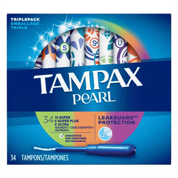 American tampax pearl cotton strips with long catheters for sports and swimming, 34 pieces of pearls - long catheters - 18 large, 8 extra large, 8 extra large, others