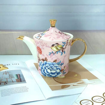 Fantasy english afternoon tea hotel commercial bone china water set coffee pot kettle teapot pink bird large pot 0ml