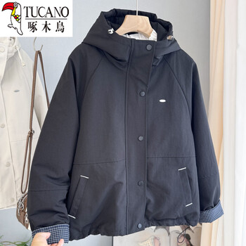 Woodpecker (tucano) design hooded cotton coat for women autumn and winter new korean style loose jacket small casual thickened top black l 105-125 catties