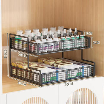 语森忆药品收纳盒置物架透明药物整理箱柜子医用分格桌面药箱家用分层架 双层大号+雅典黑