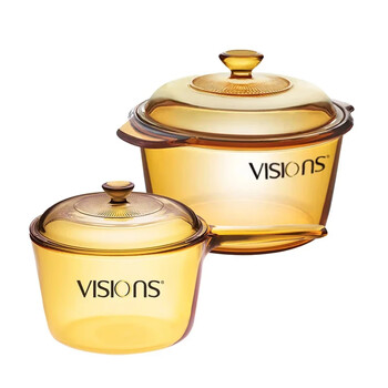 Corning (visions) 3.2l deep soup pot + 1.6l single handle milk pot, high temperature resistant glass pot, stew pot and cooking pot combination vs-3.2 + vsp-1.6