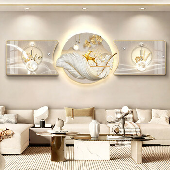 Aohan high-end living room sofa background painting modern simple feather wall decoration painting golden branches and jade leaves combination wall lamp painting z7708-jiguang fengyu 59*40/60*60 (uv fine carving)/59*40 light luxury gold frame++uv fine carving technology ordinary model without lights textured canvas thickened aluminum alloy exterior
