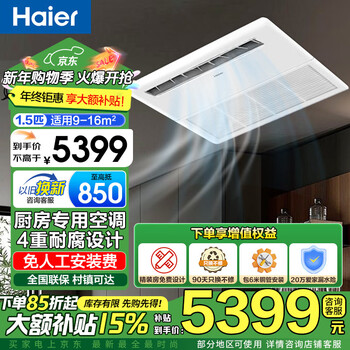 Haier kitchen air conditioner central air conditioner duct machine one-to-one 1.5 hp full dc frequency conversion new level of energy efficiency anti-corrosion and oil fume self-cleaning single cooling ceiling embedded 1.5 hp first level energy efficiency + upgraded kitchen air conditioner flagship model