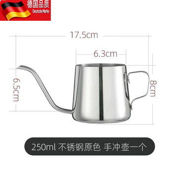 Tuojin 304 stainless steel thickened hand-brewed coffee pot with lid for home use with ear-mounted thin-mouthed coffee utensils long-mouthed pot steel color_250ml