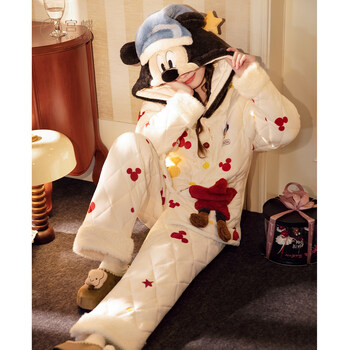 Gongdie cold-proof disney mickey autumn and winter pajamas for women thickened coral velvet three-layer quilted home clothes magic mickey quilted suit m (recommended 80-100 pounds)
