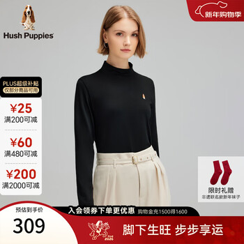 Hush puppies high elasticity versatile women's autumn half turtle collar comfortable warm high elasticity casual basement shirt jet black xl