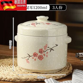 Tuojin large stew pot double lid ceramic household bird's nest soup pot steamed egg earthenware pot double lid 3 people 1200ml