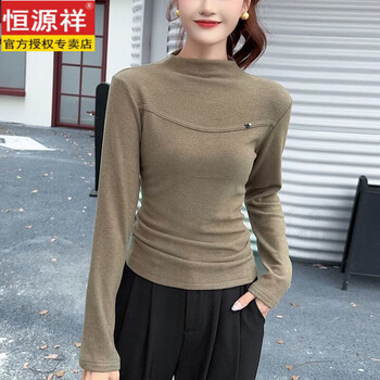 Hengyuanxiang large size fat mm double-sided velvet half turtleneck bottoming shirt for women in autumn and winter new top-stitched decoration with slim t-shirt top, green 2xl (recommended 125-135 catties)