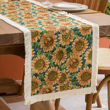 Yusenyi table runner american european style retro sunflower tv cabinet sideboard cover cloth coffee table table decoration cloth long tablecloth sunflower table runner table runner recommended gentle hand washing not machine washable