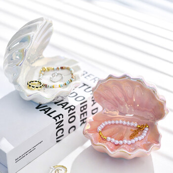 Fantasy creative shell jewelry tray necklace earring storage tray entrance key storage bedroom room dressing table ornaments shell storage + pink