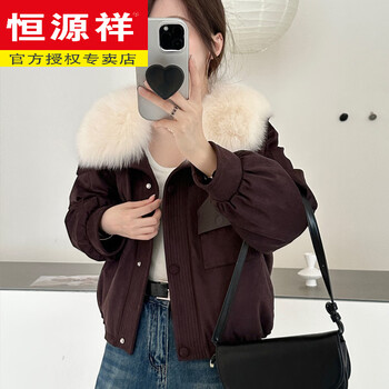 Hengyuanxiang 2025 winter new suede fur jacket women's fox fur collar fashion white goose down jacket short warm jacket chocolate color l