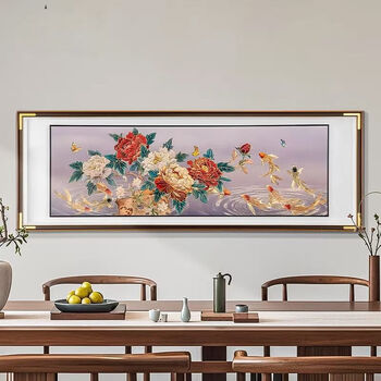 Fantasy new product bedside painting copper sculpture painting lotus koi picture chinese living room decoration painting sofa background wall hanging lotus koi picture length 160x height 50cm