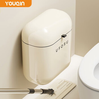 Youqin bathroom trash can household wall-mounted toilet special bucket with lid high-looking large-capacity slit paper basket cream white wall-mounted model-small 9l
