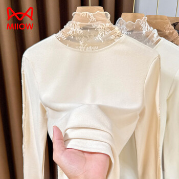 Miiow internet celebrity fashionable bottoming shirt for autumn and winter warm brushed lace top slim fit inner layering bottoming shirt black l recommended 95-105 pounds