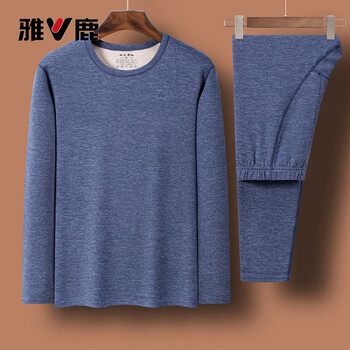 Yalu 2026 wool silk thermal suit heating thermal underwear round neck velvet thickened autumn clothes autumn pants bottoming shirt navy l