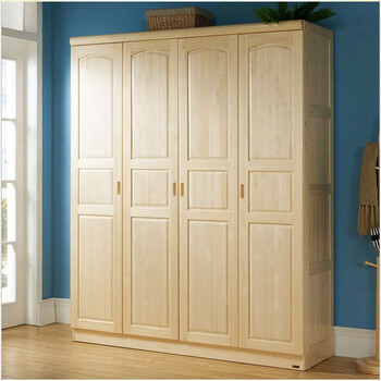 Yusenyi chinese solid wood wardrobe 2 meters four-pine wardrobe with trouser rack wooden large adult environmentally friendly and economical 200 wide 55 deep 195 high wardrobe (varnish)