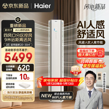 Haier air conditioner mailang comfort wind 2 hp new level energy efficiency frequency converter cooling and heating dual-row copper tube living room vertical cabinet national subsidy kfr-50lw/e2-1