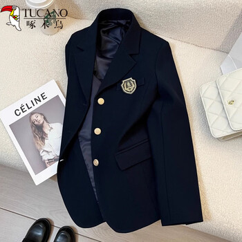 Woodpecker (tucano) suit jacket for women 2026 new spring and autumn flower qianzhu jk uniform suit small man suit jacket navy blue suit m 95-110 pounds