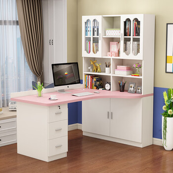 Yusenyi solid wood corner desk bookshelf bookcase integrated bedroom desktop computer table home student writing study table white thickened 2.5cm desktop + delivery to home bookshelf can be exchanged left and right 110x140x195cm