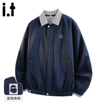 Fingercroxx it trendy brand spliced lapel jacket for men spring new casual all-match windproof jacket loose casual top navy blue counter same style m 100-120 catties