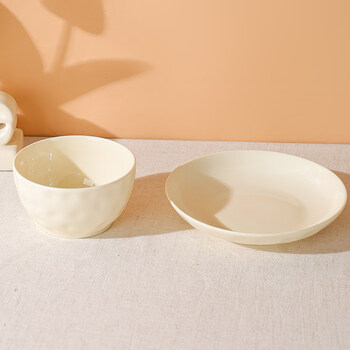 Tuojin jingdezhen quality 2-4 person dish set household ceramic tableware creative personality pink cute rabbit bowl and plate couple set cream style 1 bowl 1 plate 4.5 inch bowl 7 inch plate rice