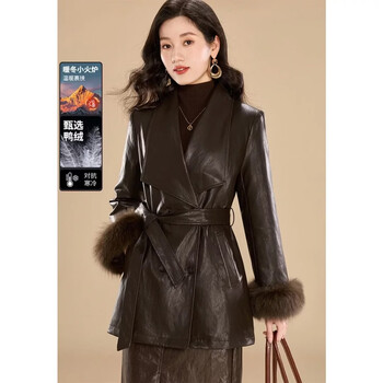 Kebel 90% duck down luxury fox fur old money style mid-length leather jacket for women winter light luxury temperament warm down jacket l