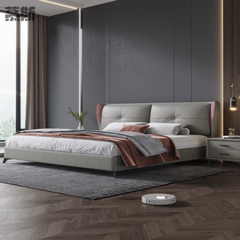 Mousse modern minimalist technology cloth bed double master bedroom 1.8m nordic storage wedding bed 1.5m internet celebrity light luxury soft bed single bed 1500mm*1900mm x frame structure