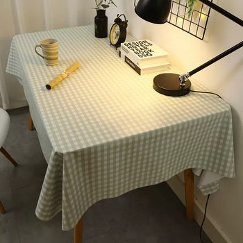 Yusenyi simple ins style rectangular tablecloth waterproof no-wash oil-proof tablecloth light luxury high-end pvc dining table light green small grid 140x140cm