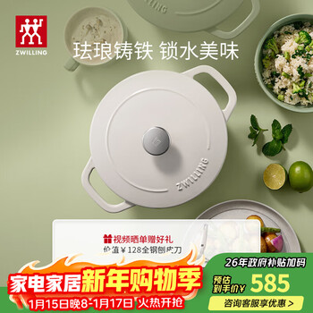 Zwilling (zwilling) enamel cast iron pot soup pot stew pot micro-pressure pot double-eared soup pot 24cm stew pot induction cooker universal hot pot white cast iron pot 24cm3.8l