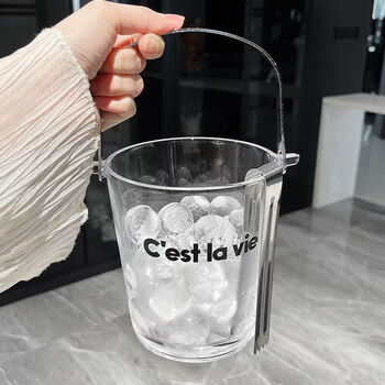Fantasy internet celebrity glass ice bucket ins style household portable ice bucket red wine bucket beer bucket outdoor camping ice bucket transparent black cest900ml free ice clip