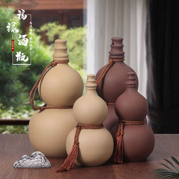 Fantasy wine bottle, gourd and kettle, 1kg, 3kg, 5kg, sealed gourd wine jug, empty white wine bottle, one pound of gourd-colored mud + black lid + rope + transparent shrink film