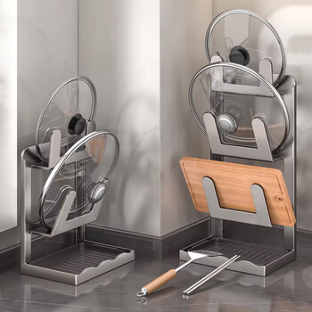 Jibaiju pot lid rack kitchen countertop storage rack no punching household pot spatula rack chopping board rack cutting board placement rack drain storage