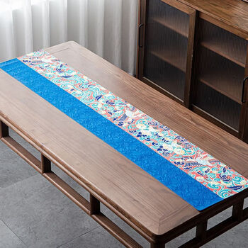 Fantasy new chinese style zen dunhuang phoenix pattern tea table tea table net red tea tablecloth waterproof long high-end table flag 30x400cm suitable for desktop 3.23.6 meters dunhuang phoenix pattern green