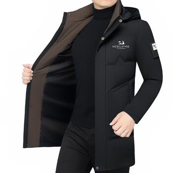 Lilang shopping mall's same style men's down jacket mid-length winter new goose down warm thickened hooded dad jacket black goose down warm 3xl 190 165-180 catties