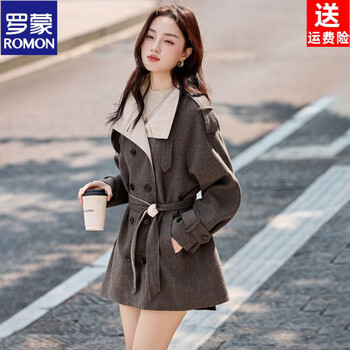 Romon high-end and great-looking mid-length windbreaker jacket for women 2026 autumn new style british style lace-up waisted coat picture color quality upgraded version s