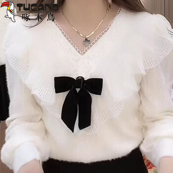 Woodpecker (tucano) 2026 new spring and autumn plush bottoming shirt for women, v-neck temperament, korean version, slim and fashionable inner cover, apricot color, no velvet, l 80-90 pounds