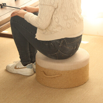 Mansuo hemp rope stool, low stool, futon, tatami, shoe changing stool, footrest stool, round pier, folk porch stool, round height 20 cm, diameter 40 cm