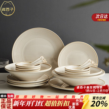 Porcelain xizi japanese dishware set for home use 2025 new high-value bowl homeware dishware set housewarming tableware set linear 9-piece set
